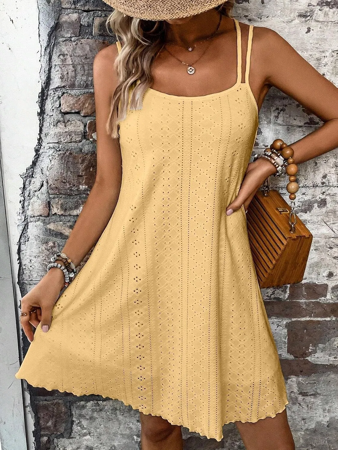 Женское пляжное платье-комбинация с вышивкой Eyelet, Yellow — фото 4