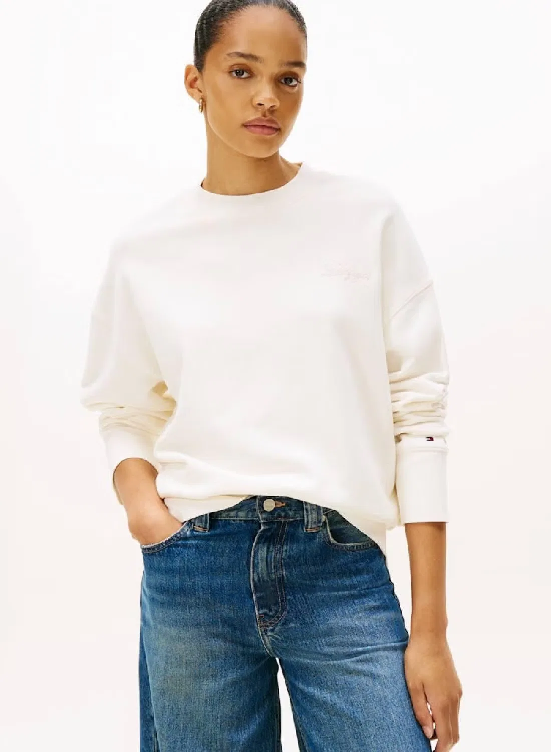 Свитшот с вышивкой логотипа relaxed fit Tommy Hilfiger, айвори