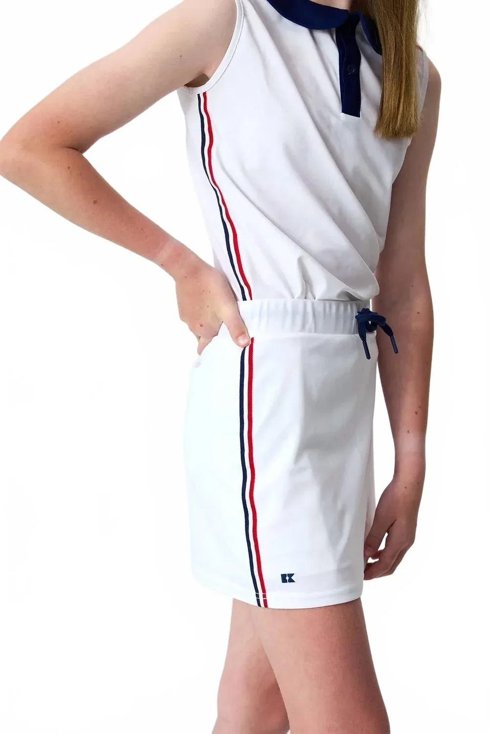 Детская майка для девочек с полосатым принтом Girly Girl Courtside Kids, Liberty White — фото 2