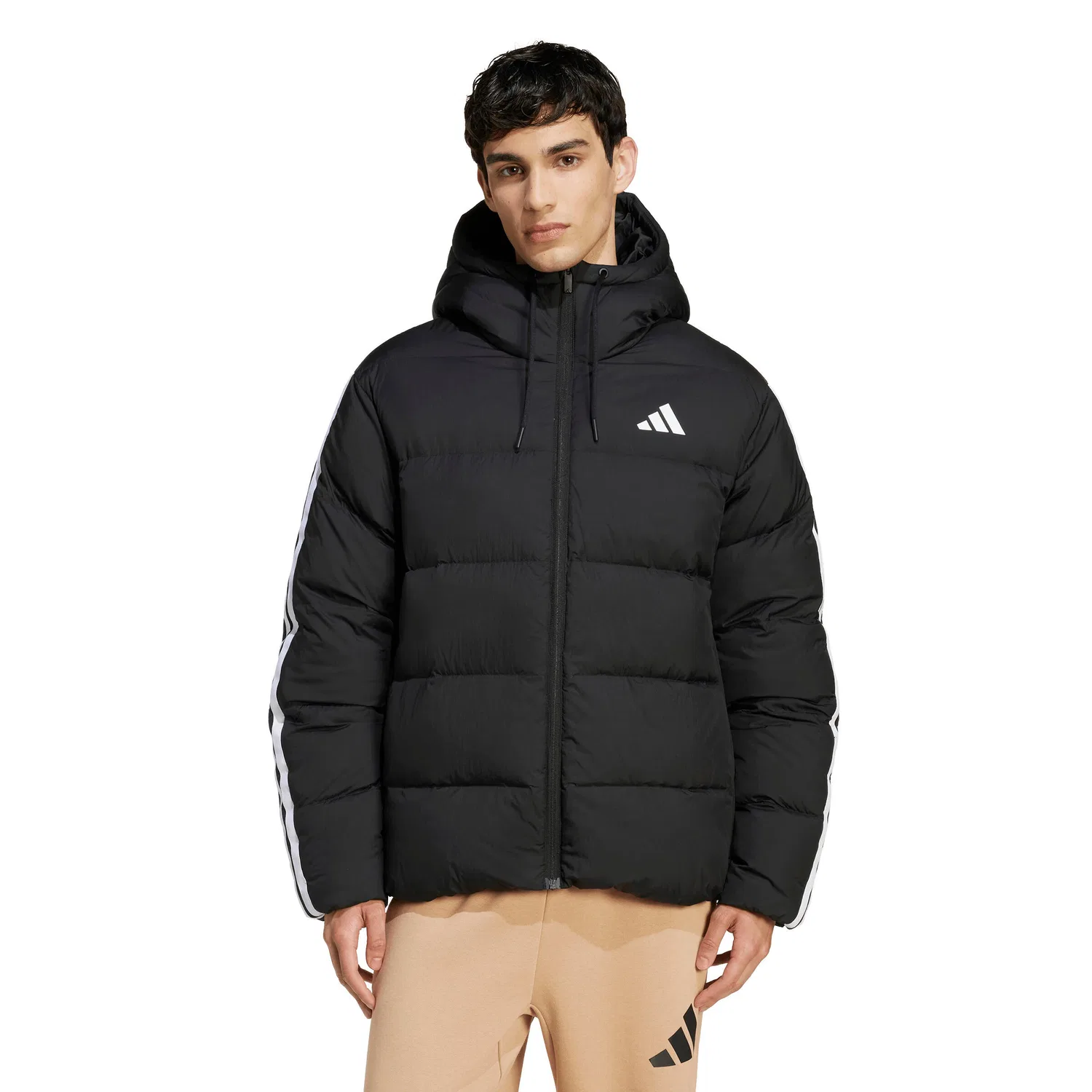 Мужская куртка с капюшоном adidas Essentials 3-Stripes, Черный — фото 2