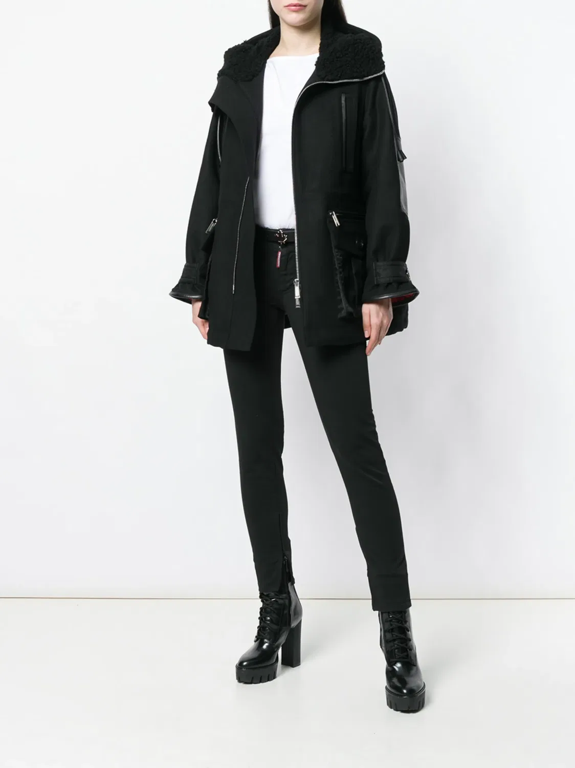 Пальто с капюшоном на подкладке из овчины Dsquared2, черный — фото 2