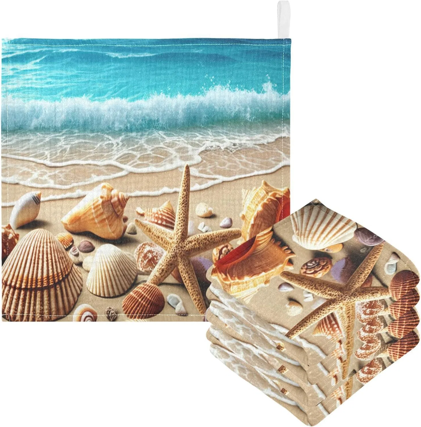 Детские мочалки из муслина, Starfish and Shells, JUMBEAR, 5 штук, 30x30 см
