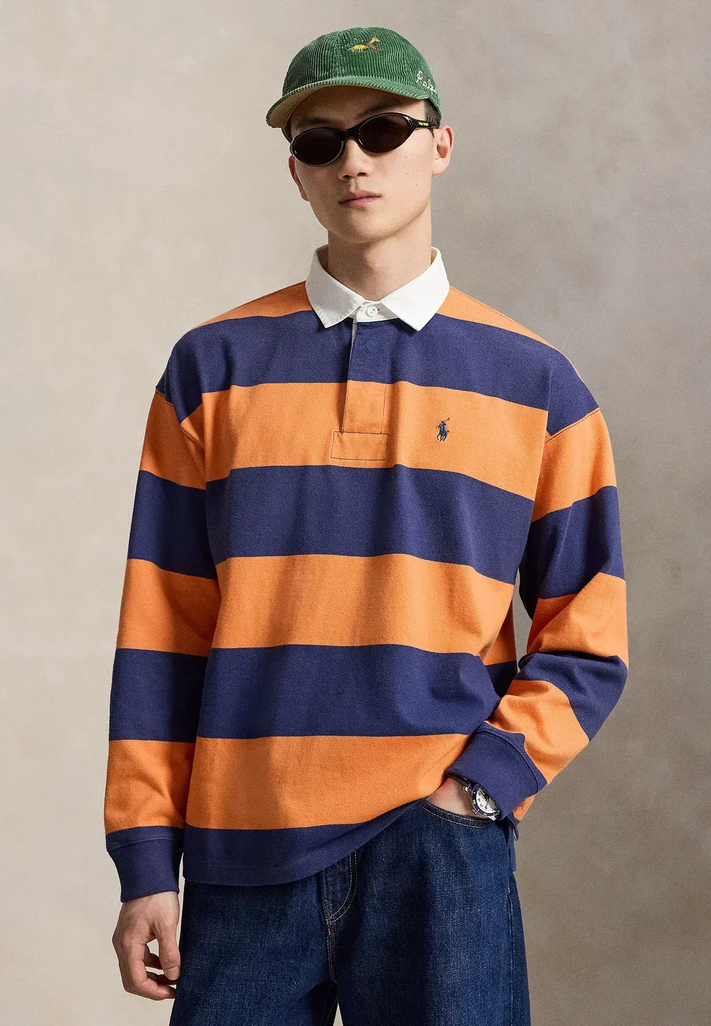 Полосатая регбийная рубашка большого размера - поло Polo Ralph Lauren, Orange/Blue