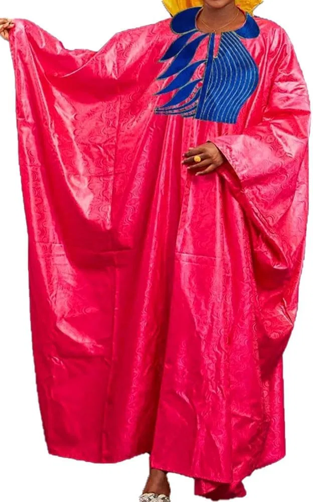 Женское длинное платье с вышивкой Bazin African, Rose Red