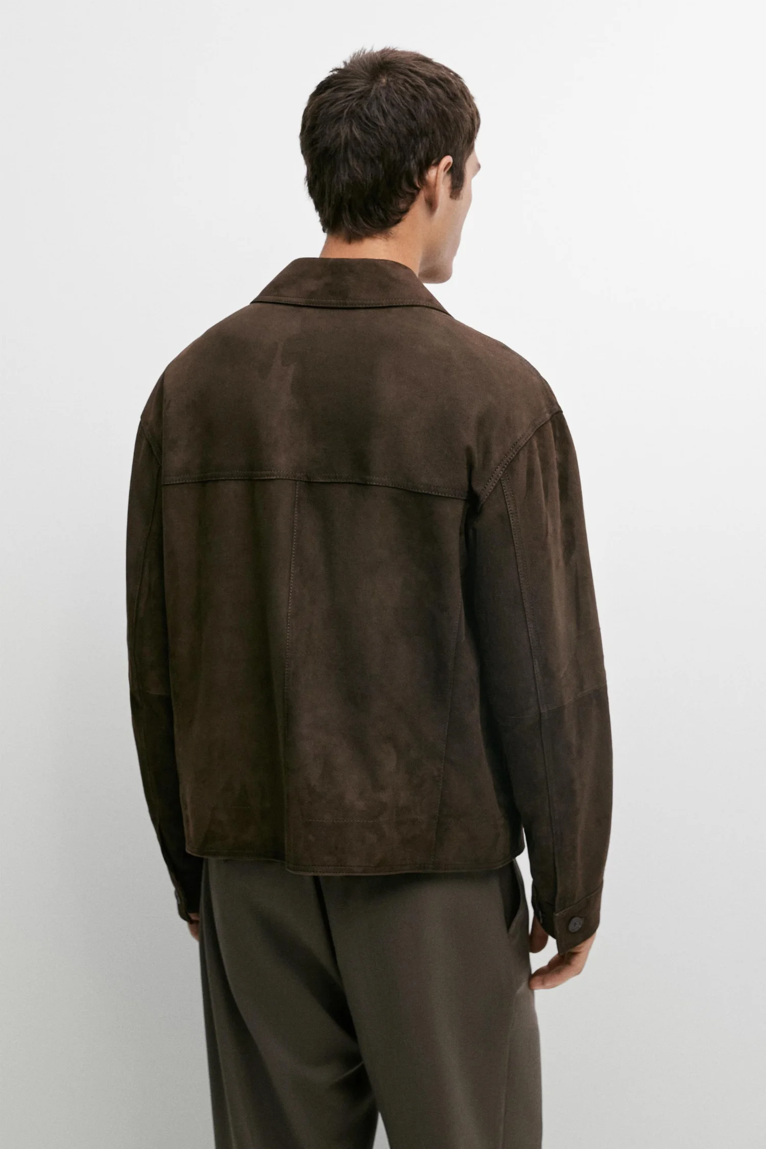 Замшевая куртка Massimo Dutti Relaxed fit, хаки — фото 3