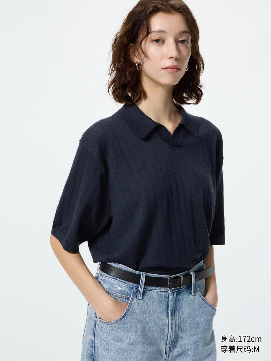 Поло трикотажное с коротким рукавом и полуоткрытым воротом Uniqlo, коричневый — фото 3