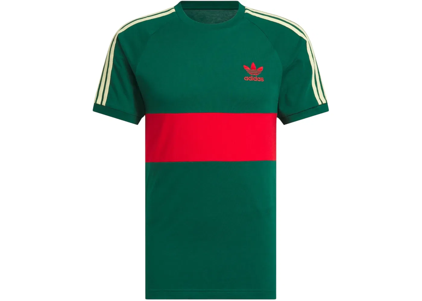 Мужская футболка с контрастными панелями 3-Stripes Adidas, цвет Collegiate Green Better Scarlet
