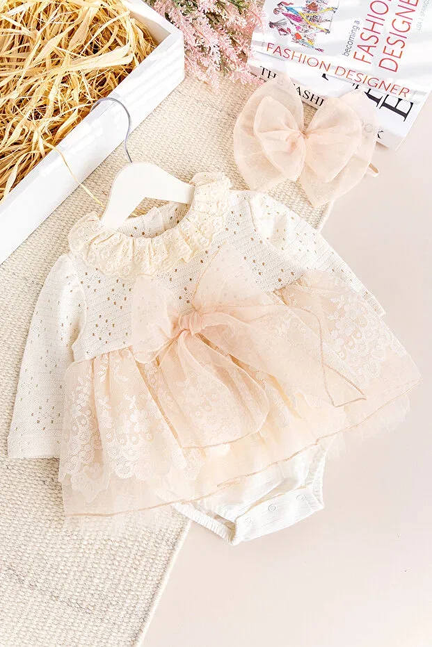 Детское платье для девочек с кружевом Babymod, Cream