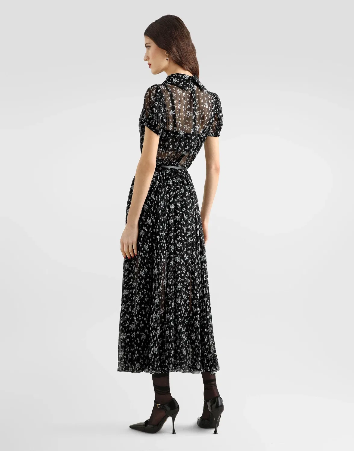 Шифоновое платье с цветочным принтом Dolce & Gabbana, черный — фото 3