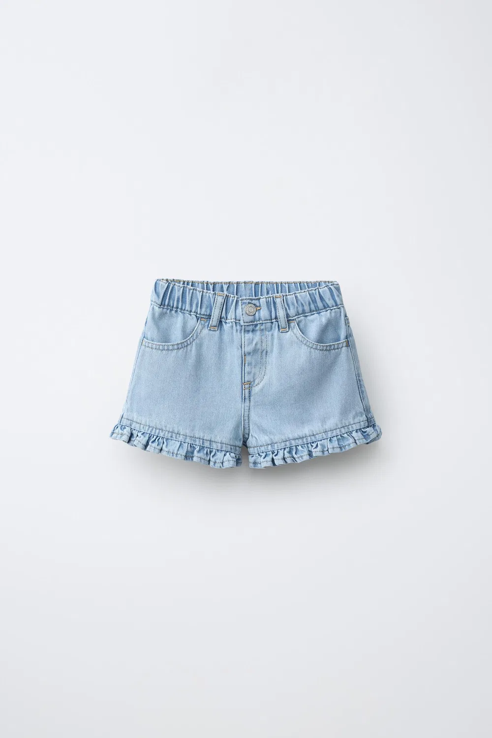 Джинсовые шорты-бермуды с оборками ZARA, Light Blue
