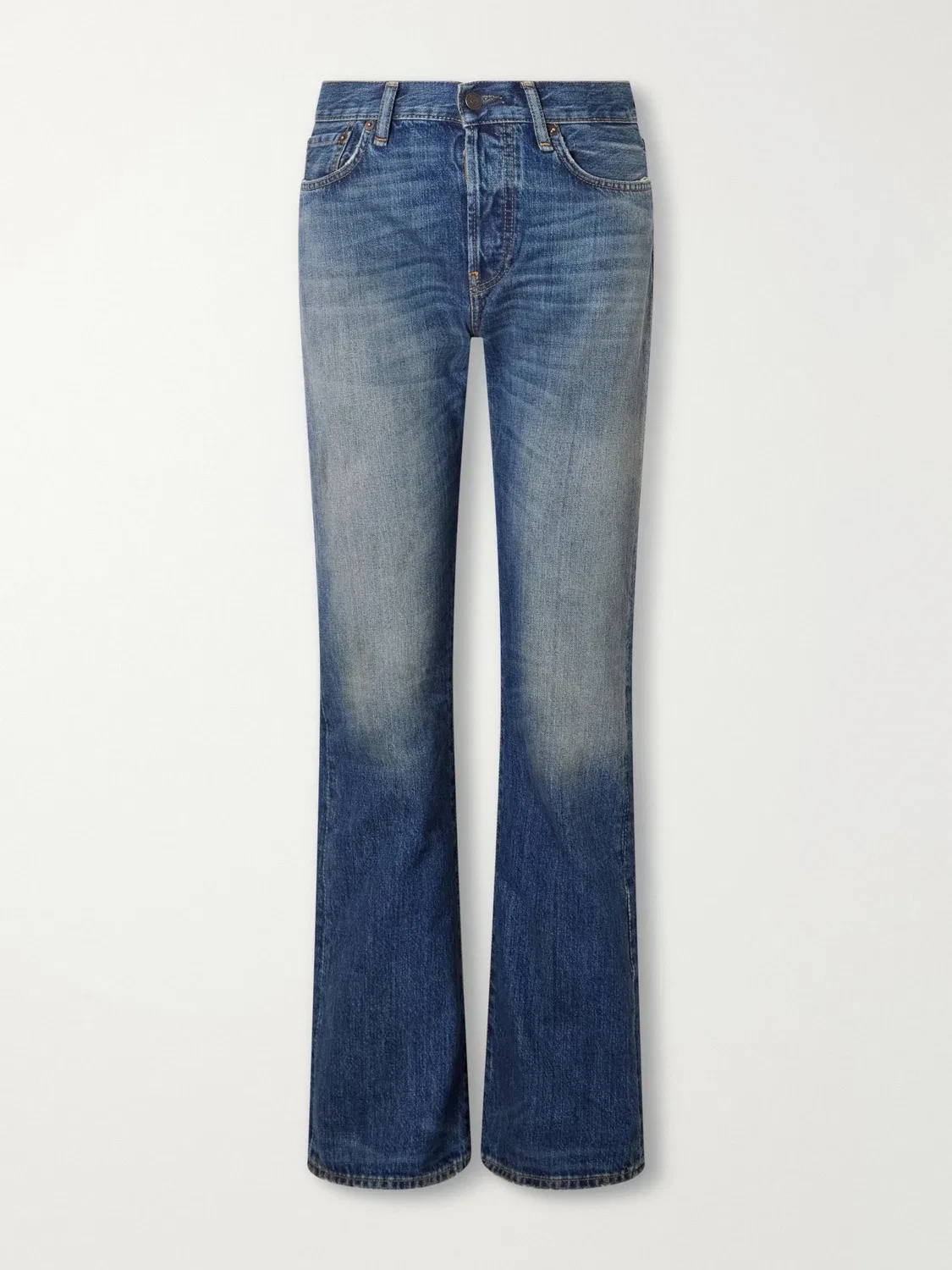 Джинсы прямого кроя ACNE STUDIOS 2009 средней посадки с декором (искусственными потертостями), синий