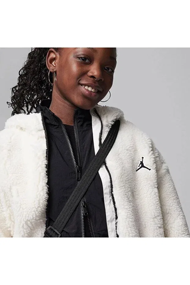 Детские свитшот для девочек с принтом Jordan Jacquard Sherpa Nike, White — фото 3