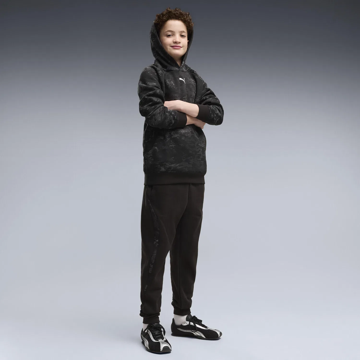 Детское худи с принтом Puma Sport Camo Fleece Hoodie, Puma, Цвет: Schwarz — фото 4