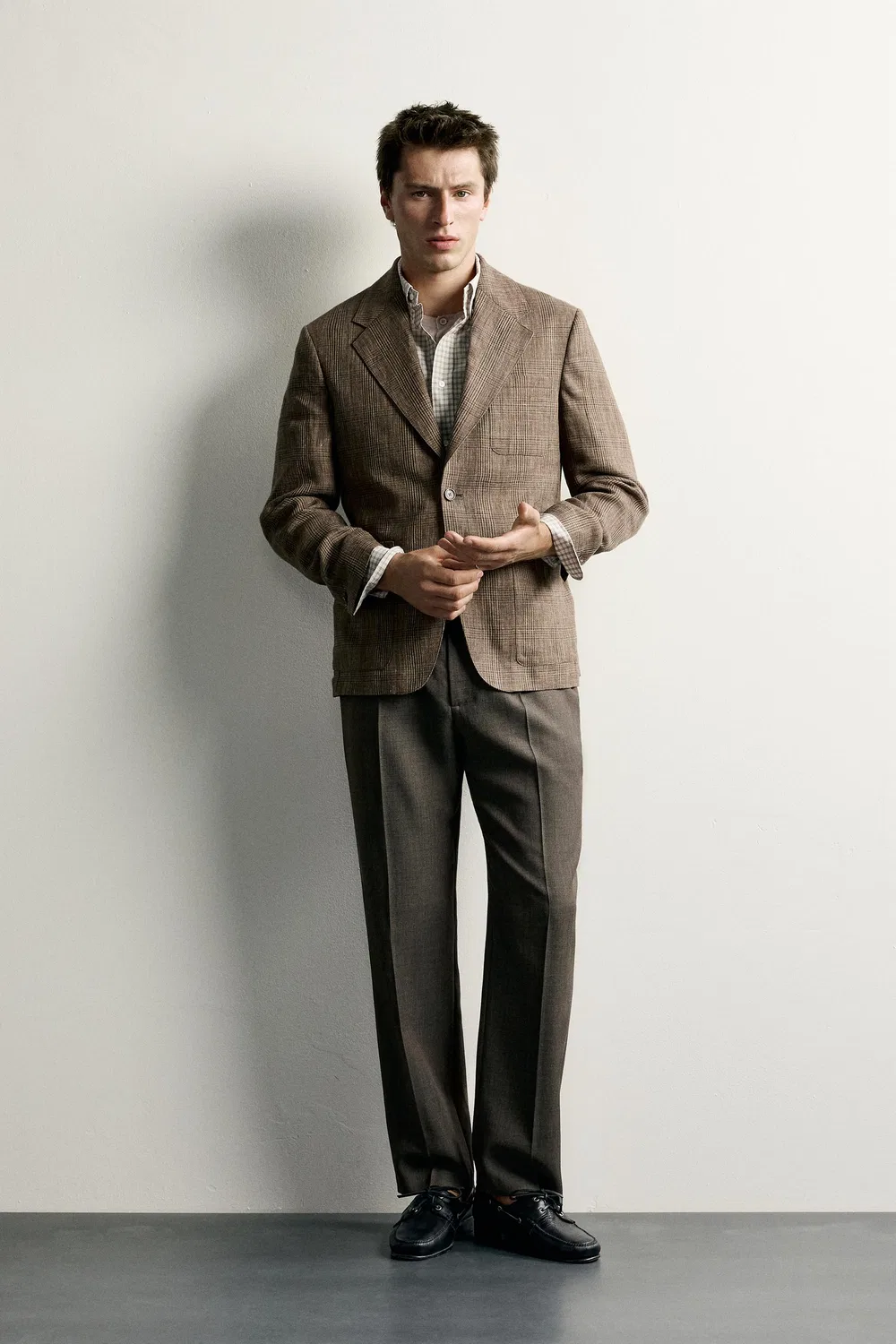 Блейзер в клетку, 100% лен ZARA, Brown marl