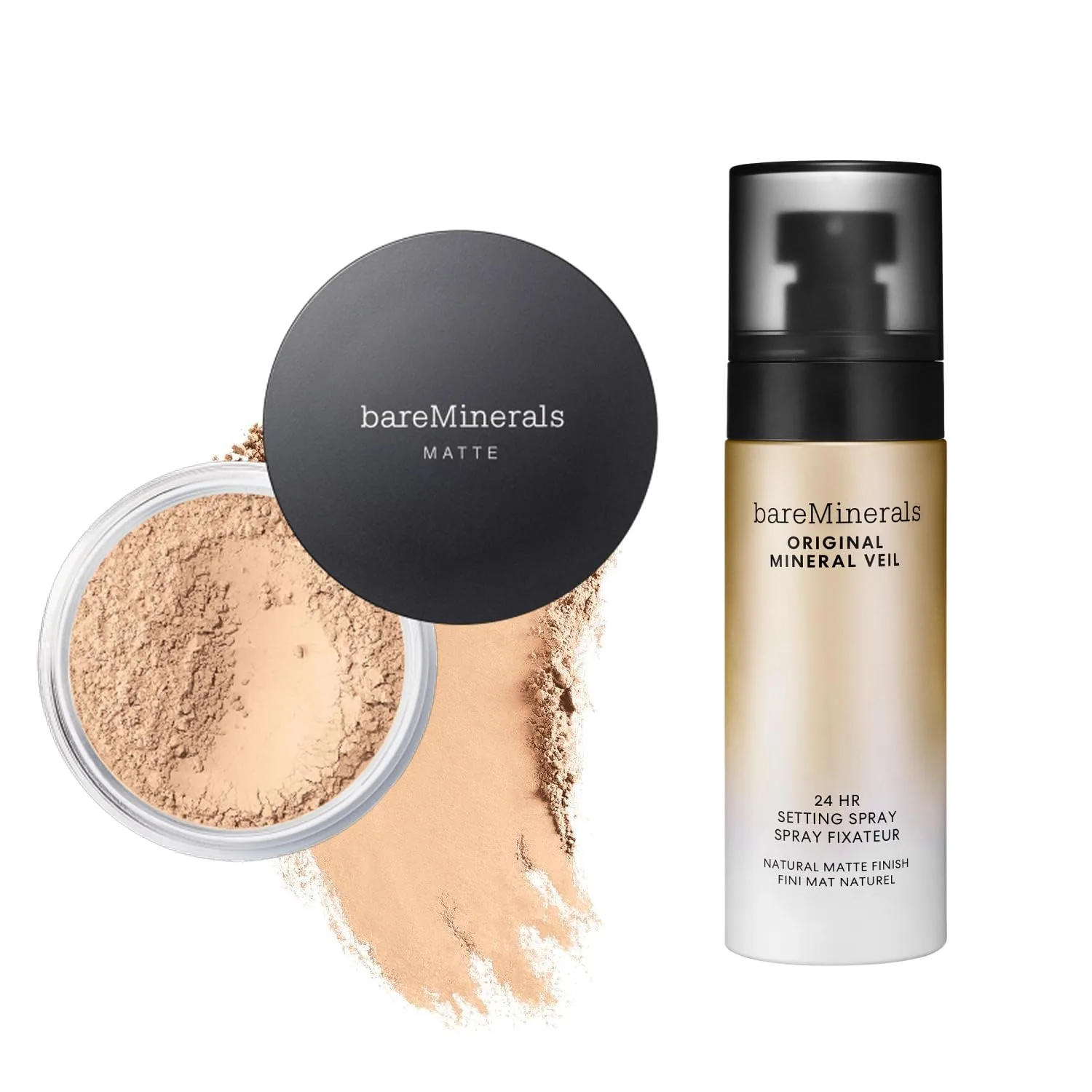 bareMinerals Original Matte Loose Powder Foundation SPF 15, минеральная пудра для лица, покрытие от легкого до полного, матирует, без талька, некомедогенно + Mineral Veil Natural Matte Setting Spray
