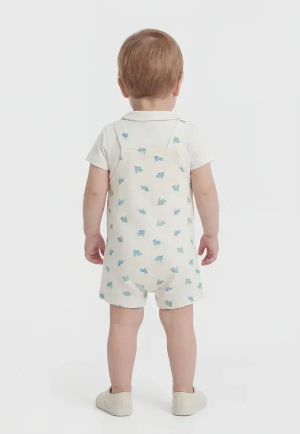 Комплект из боди и шорт с принтом, Ensemble salopette unisex set - basic t-shirt, Petit Bateau, marshmallow, multi-coloured, мультиколор — фото 2