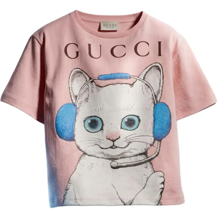 Детская футболка с круглым вырезом светло-розовая GUCCI