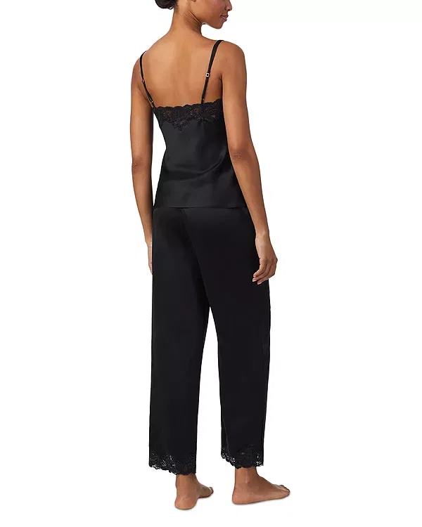 Женский комплект пижамы с кружевной отделкой New Signature Satin Lace Cami Top & Ankle Pant Pajama Set Ralph Lauren, черный — фото 3