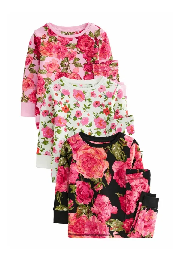 Пижамный комплект из 3 предметов Regular Fit, Floral, Next, Pink Black, черный/розовый