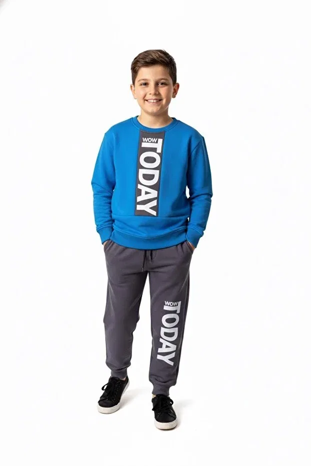 Детский спортивный костюм для мальчиков с принтом 3Iplik polar inside today printed Mnk Baby&Kids, Blue