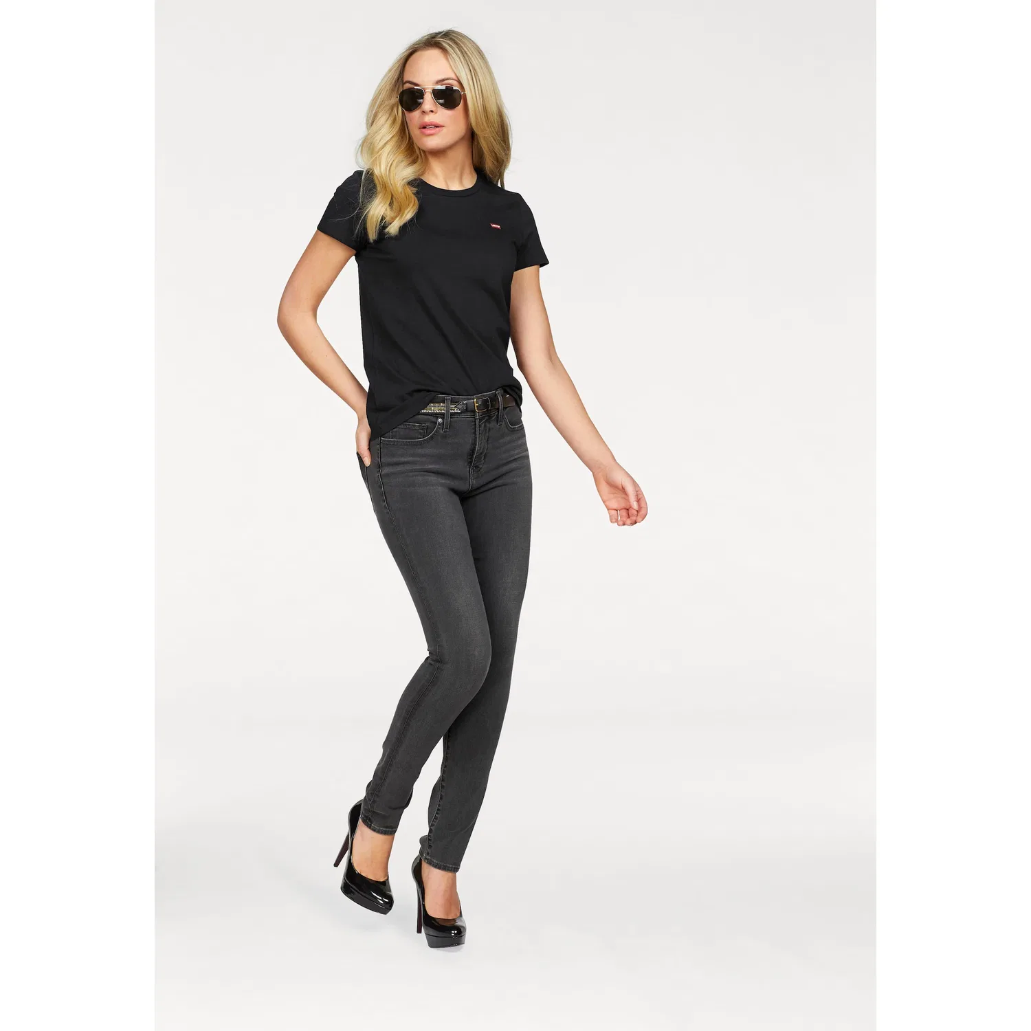 Женская хлопковая футболка с логотипом Levi's, Black — фото 4