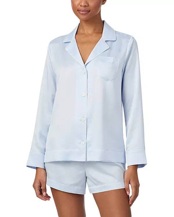 Женский комплект пижамы из сатина с длинным рукавом Ralph Lauren, синий