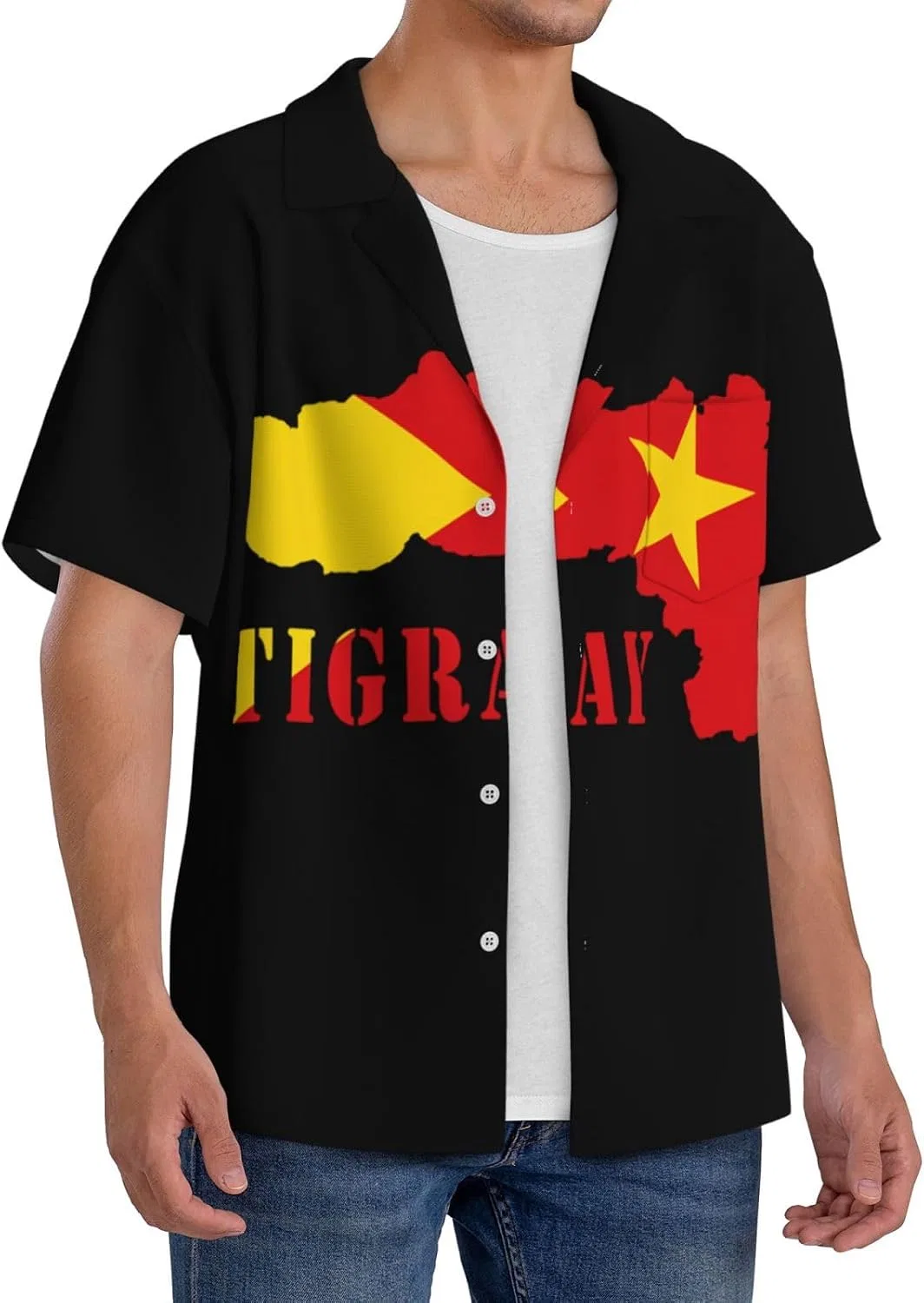 Мужская свободная рубашка с коротким рукавом Tigray Map Flag, Black — фото 2