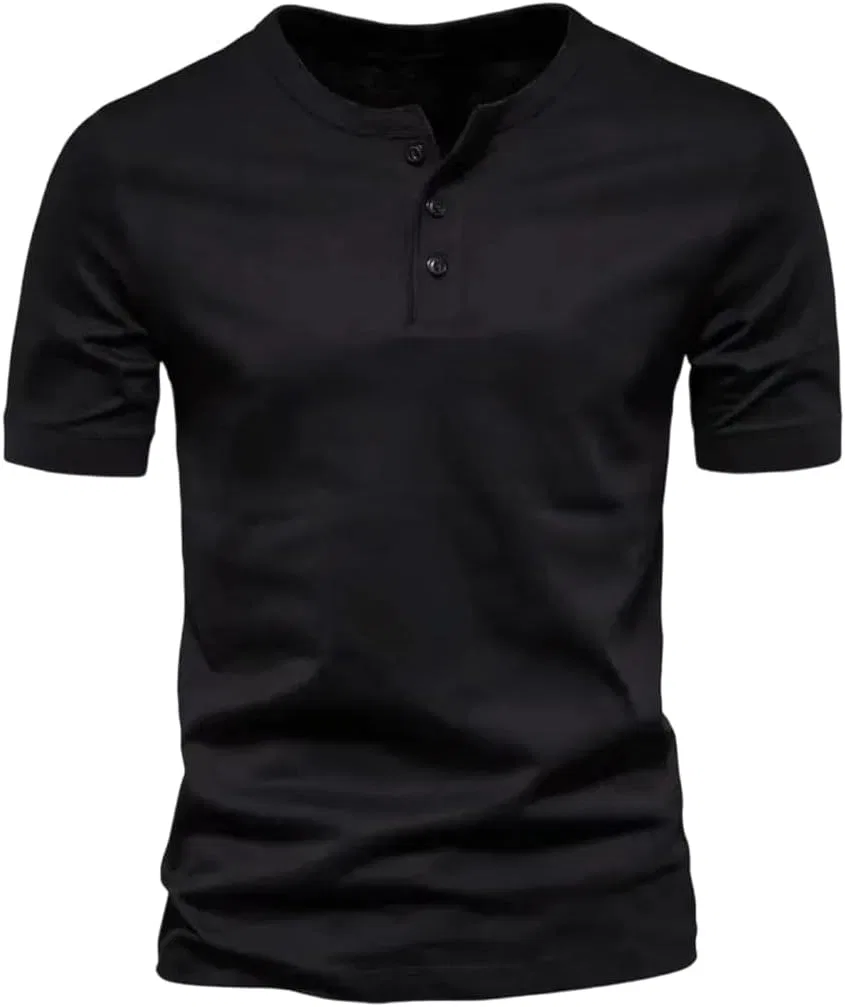 Мужская облегающая футболка с пуговицами Solid Color, Black