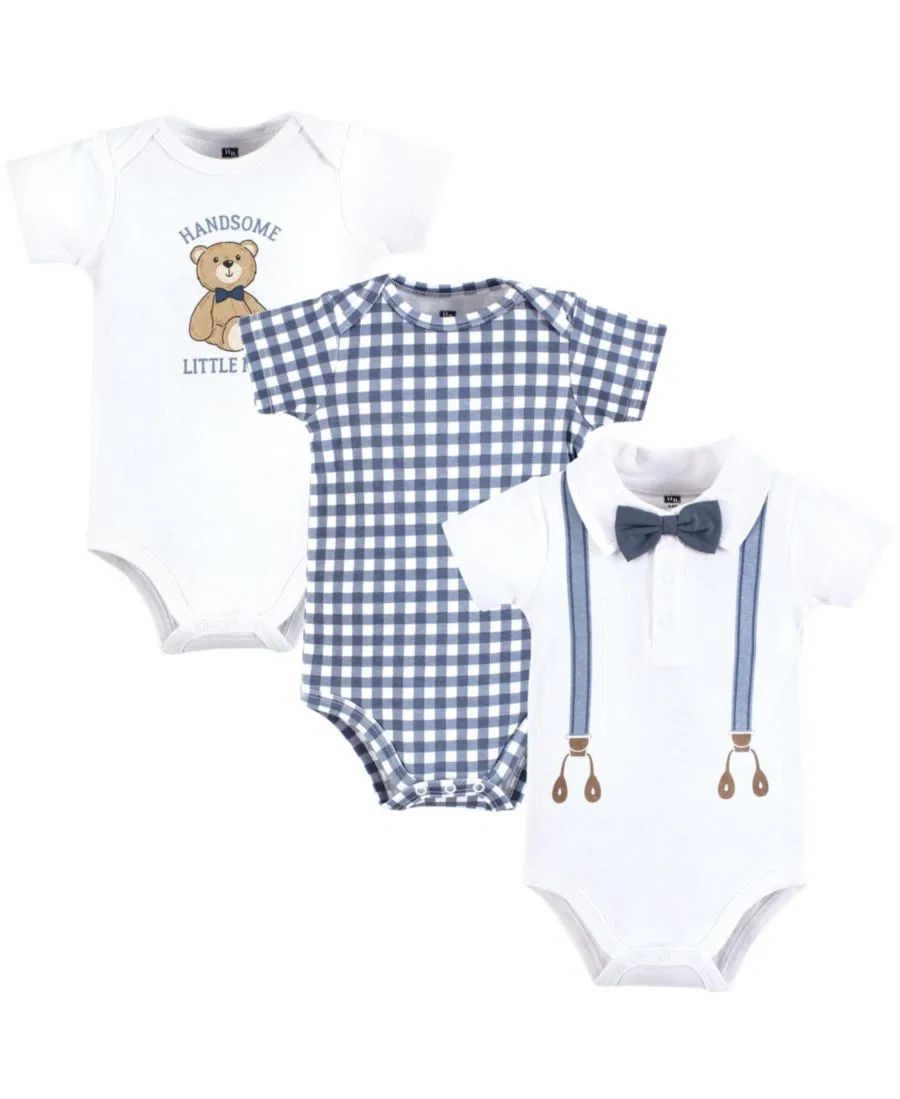 Комплект из 3 боди-комбинезонов Hudson Baby Essential Cotton, модель Gentleman Bear Suspender, цвет Gentleman Bear Suspender