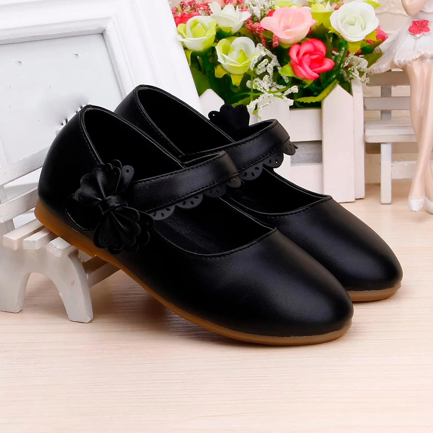 Детские туфли Мэри Джейн для девочек из кожи, Black — фото 2