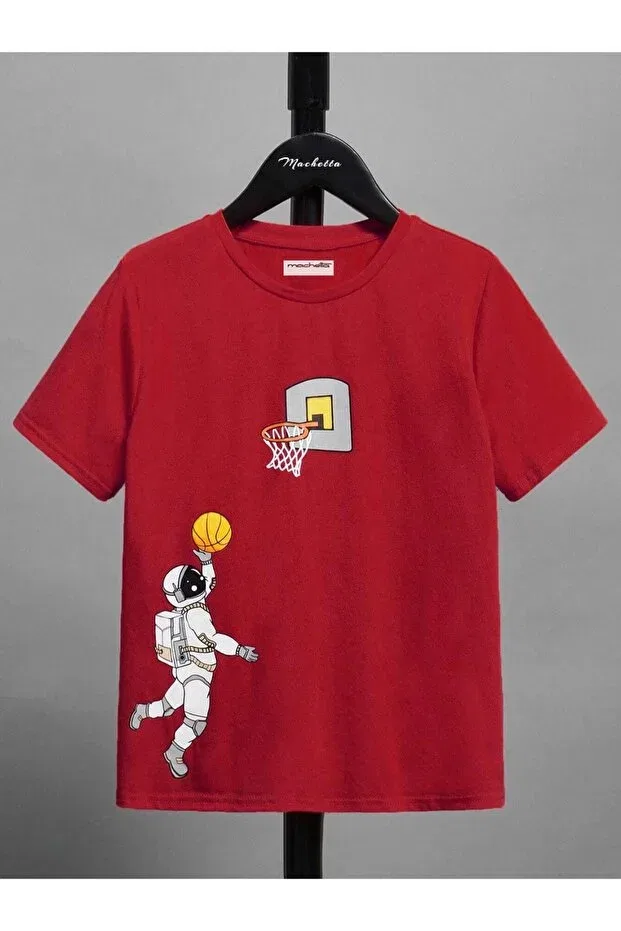 Детская футболка для мальчиков с принтом Kids Astronaut Playing Basketball Keywest, Red