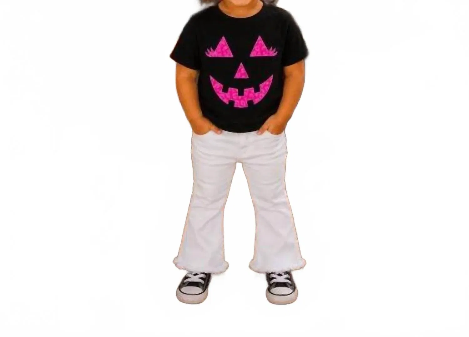 Детская футболка для девочек с коротким рукавом и принтом Girl's Leopard Jack-O'-Lantern Halloween Southern Attitude, розовый — фото 2