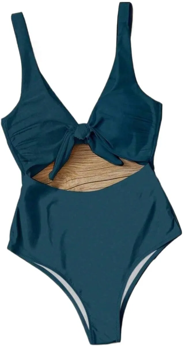 Женский монокини с вырезами и узлом, Teal Blue