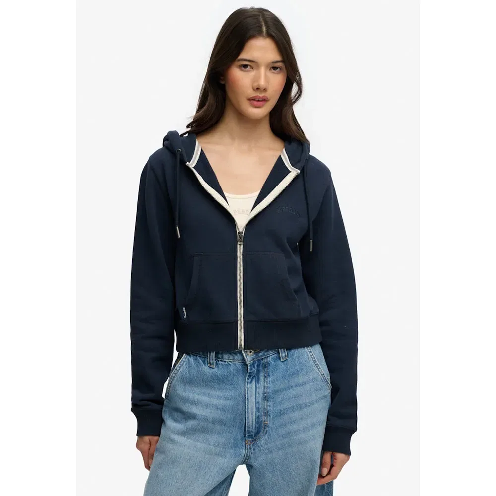 Худи молния Superdry Essential Logo Cropped, синий