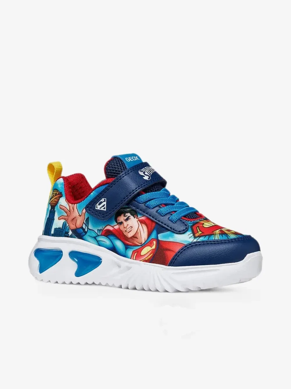 Кроссовки с подсветкой Geox Kids Assister с принтом Супермена, синий
