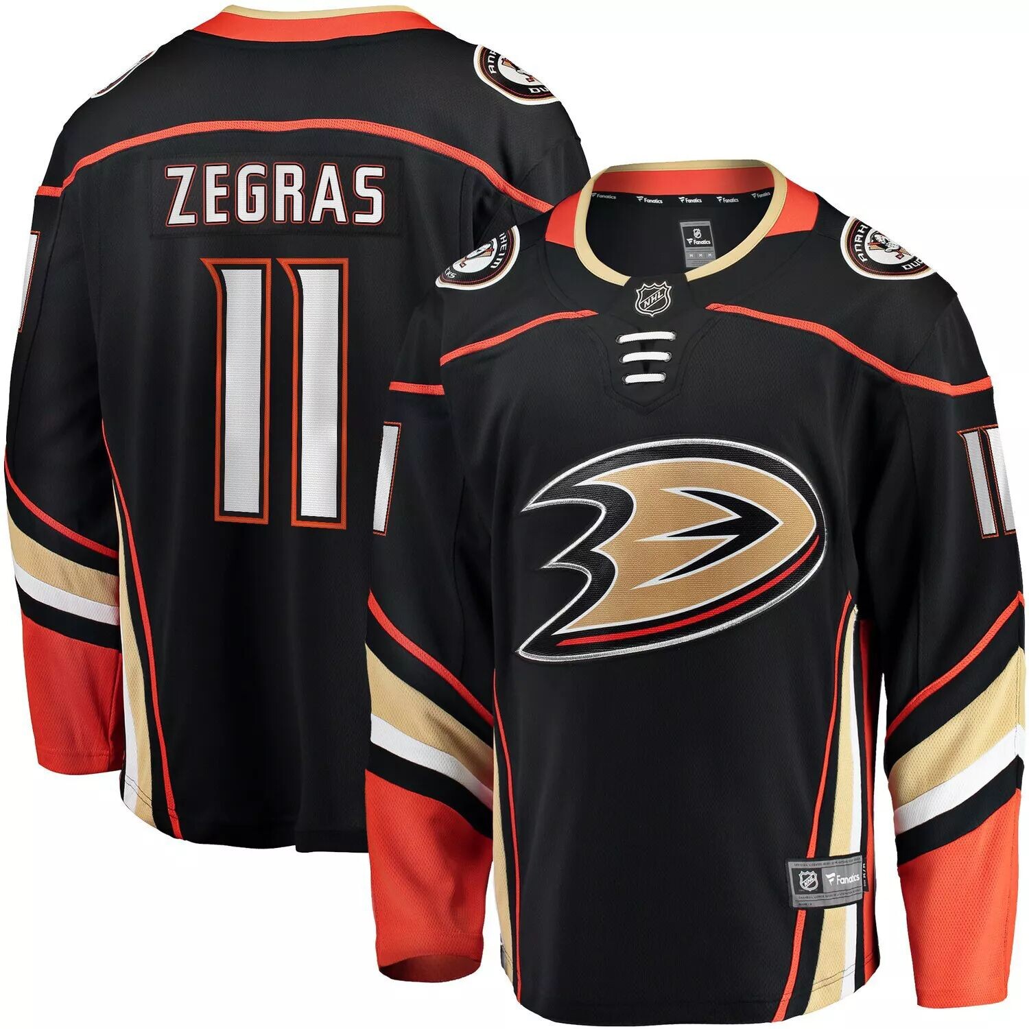 

Мужская футболка с логотипом Trevor Zegras Black Anaheim Ducks Home Breakaway Player Fanatics