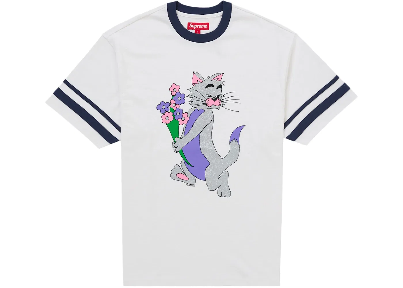 Мужской топ с принтом Supreme Glitter Cat, белый