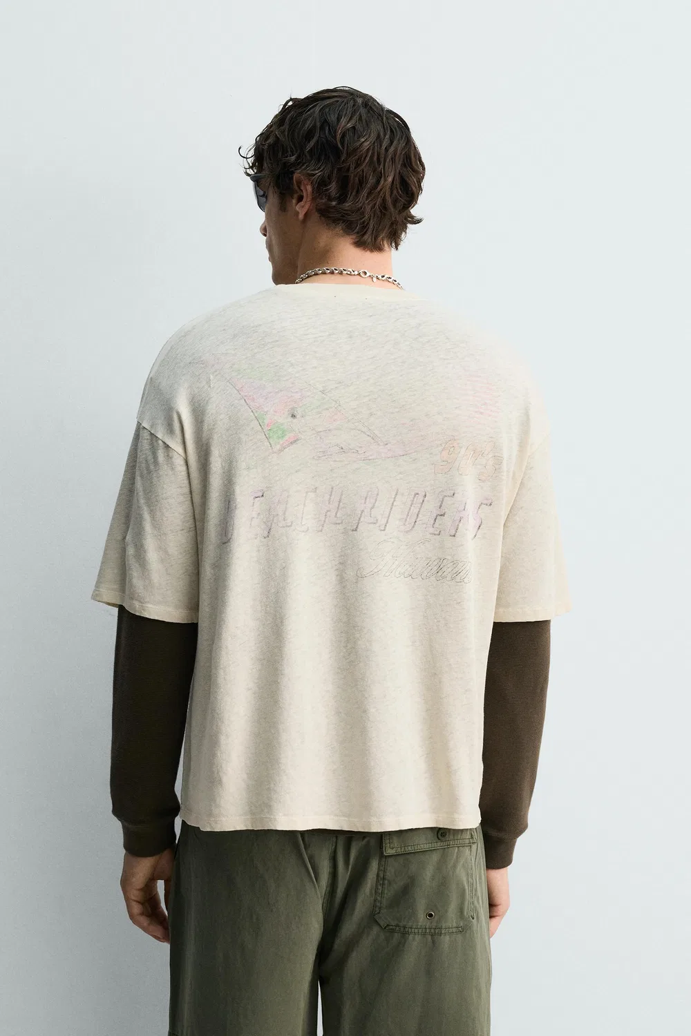 Футболка из хлопка и льна, обработанного по технологии Hawaii Washed Cotton - Linen. ZARA, Oyster-white — фото 3