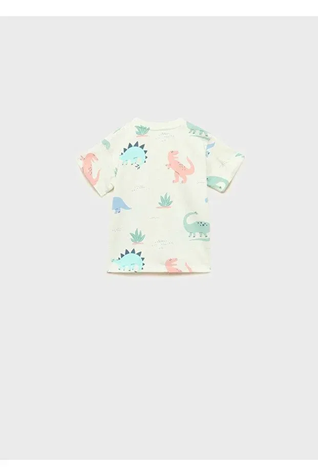 Детская хлопковое футболка с принтом Mango Baby, Pastel Green — фото 2