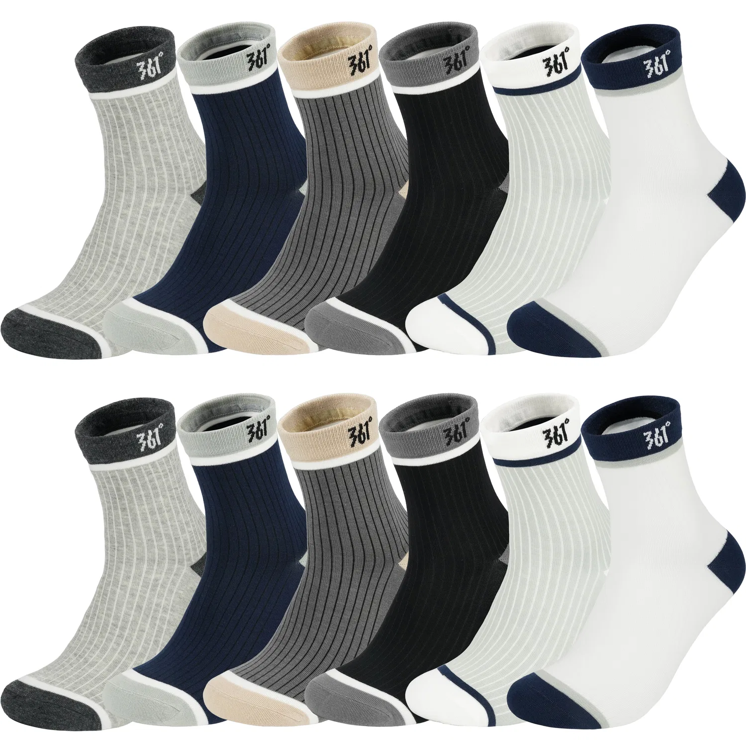 Детские носки-гольфы комплект из 6 пар 361°, 12 Pack (Navy Blue+Black+White+Light Gray+Dark Gray+Khaki)