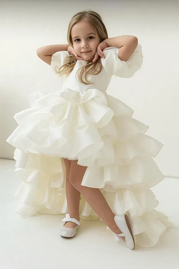 Детское платье для девочек с коротким рукавом Party Mirace Styl, White
