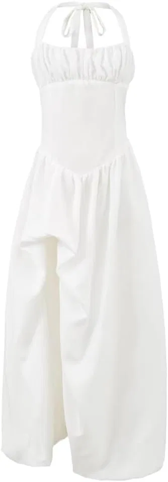 Женское вечернее платье с открытой спиной и шнуровкой, White
