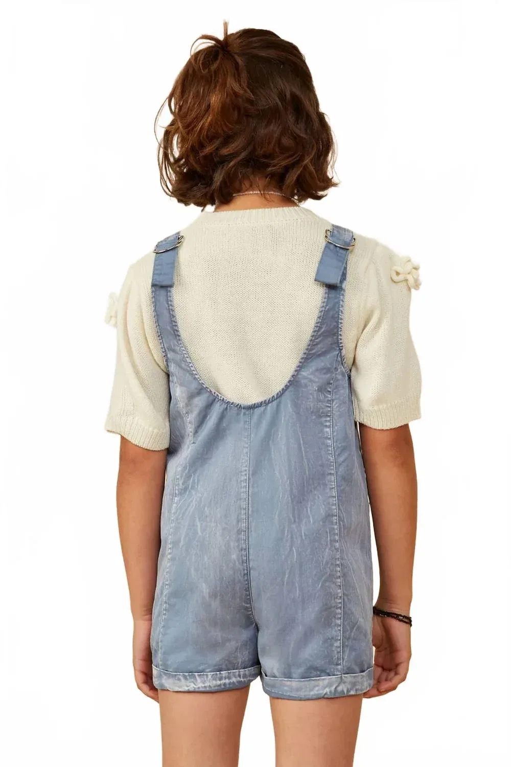 Детский боди-комбинезон из денима с регулируемыми бретелями Vintage Wash Denim Romper Hayden LA, Dusty Blue — фото 2