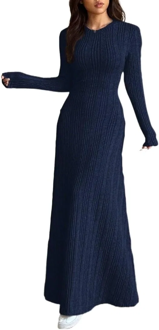 Женское длинное платье A-силуэта с длинным рукавом, Navy Blue — фото 3