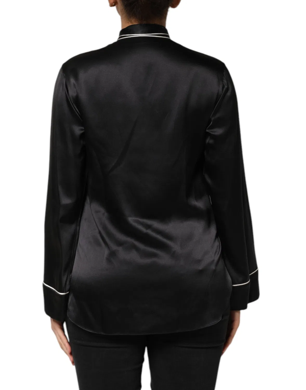 Женская блузка с длинным рукавом и воротником-аскот Dolce & Gabbana, Black — фото 4
