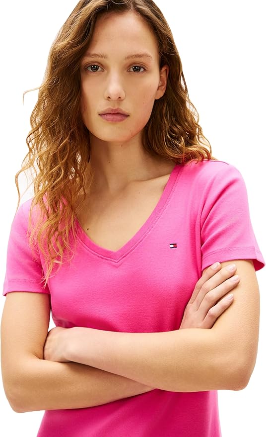Платье-футболка Tommy Hilfiger Short Sleeve Cotton V-Neck, розовый — фото 2