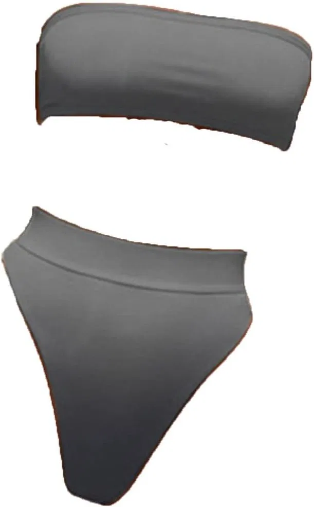 Женский бандо-бикини с высокой талией, Solid Color, Grey
