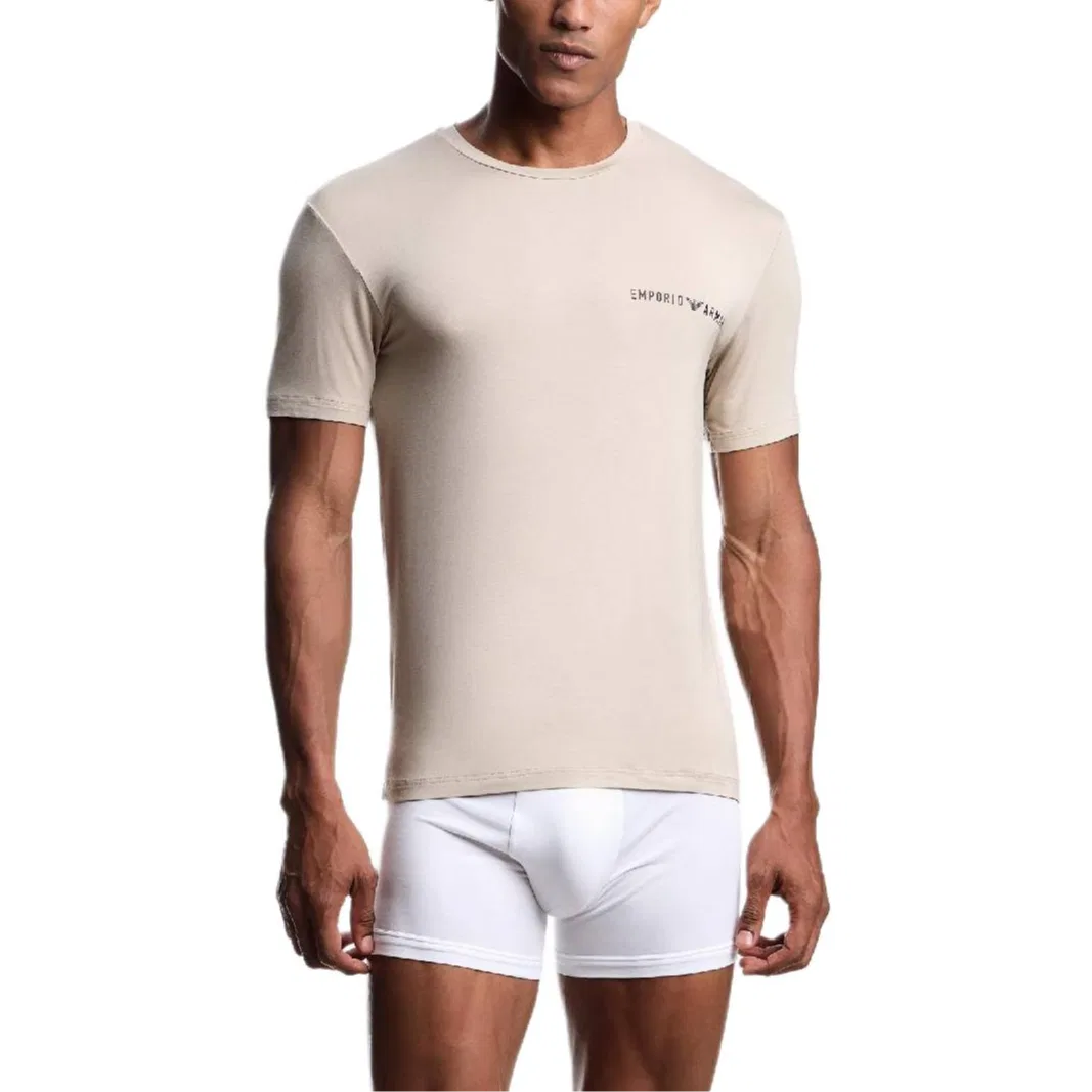 Мужской комплект футболок с коротким рукавом EMPORIO ARMANI SS26 2 Pack, Белый+Коричневый — фото 3