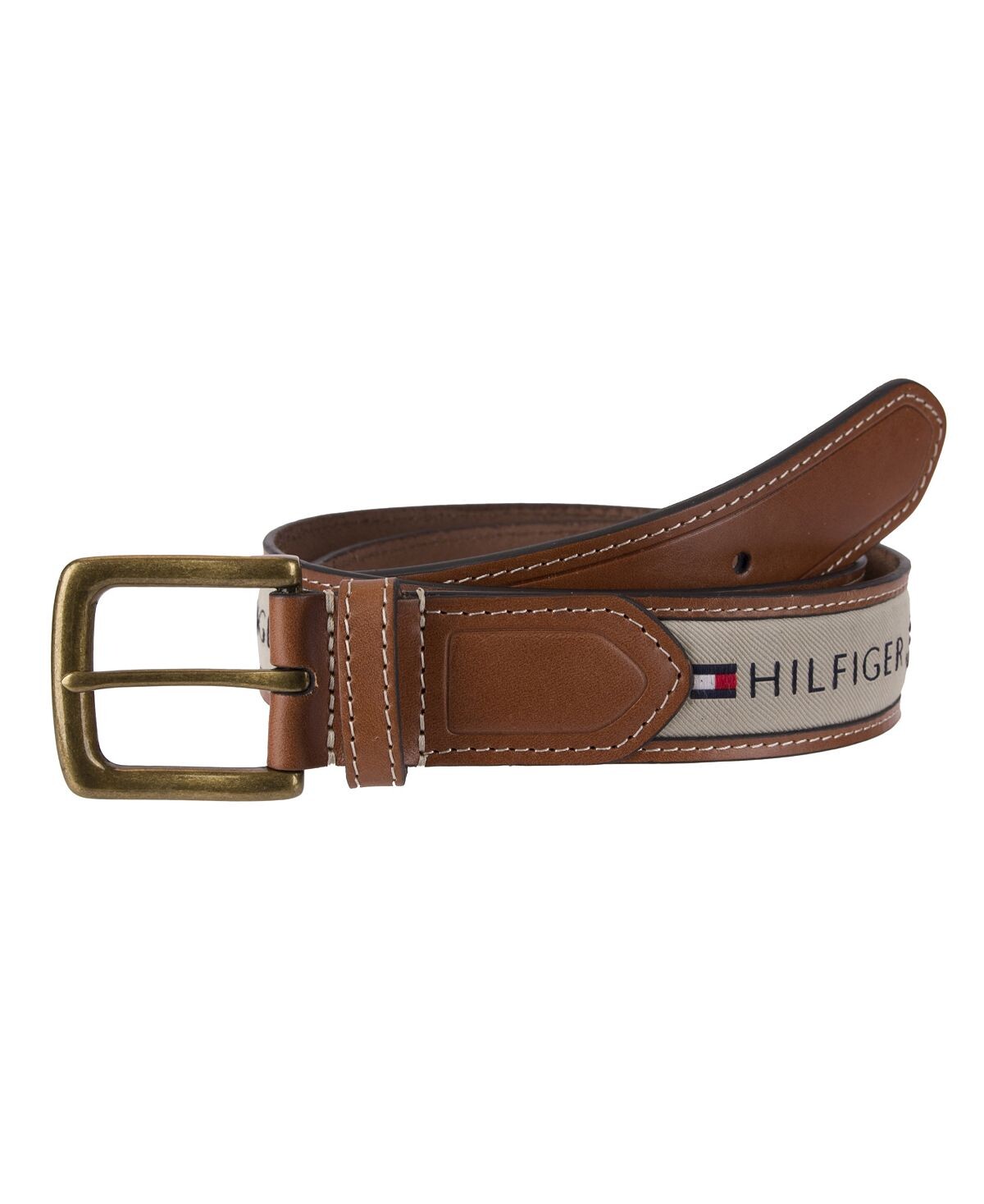 

Мужской трехцветный кожаный ремень со вставками из лент Tommy Hilfiger, хаки