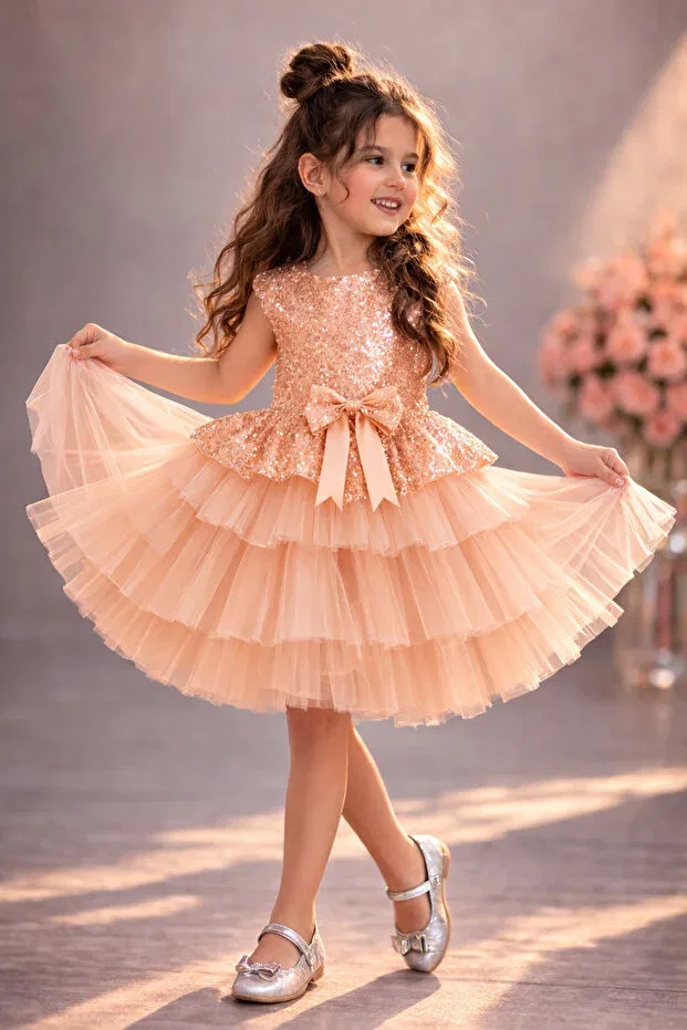 Детское платье из фатина для девочек с пайетками Rumi Kids, Orange